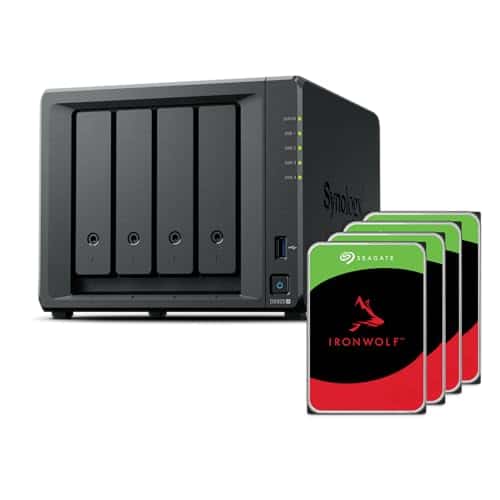 Synology DS925+(2 puertos 2.5GbE, Ryzen V1500B, 4GB RAM) Paquete de 32TB de 4 bahías con 4 unidades de disco duro Seagate Ironwolf de 8TB